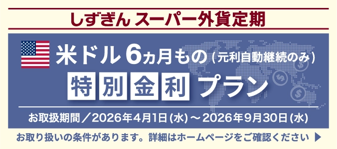 しずぎんスーパー外貨定期米ドル特別金利プラン