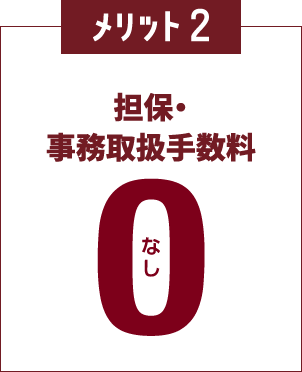 メリット2
						担保・事務取扱手数料
						なし