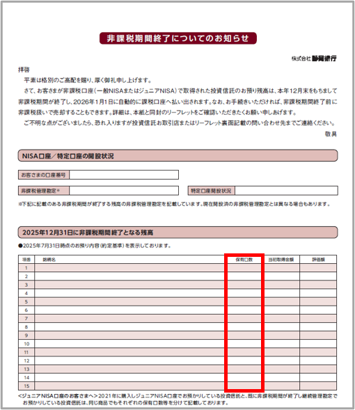 NISAの非課税期間終了に関するご案内DM