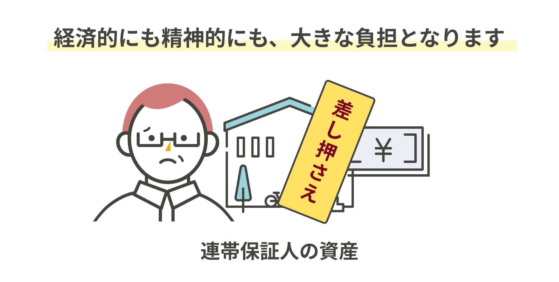 連帯保証人の資産が差し押さえられ、経済的にも精神的にも大きな負担となります