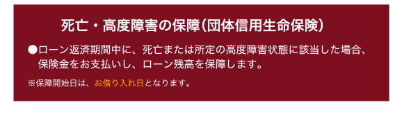 ���S�E���x��Q�̕ۏ�i�c�̐M�p�����ی��j�����[���ԍϊ��Ԓ��ɁA���S�܂��͏���̍��x��Q��ԂɊY�������ꍇ�A�ی��������x�������A���[���c����ۏႵ�܂��B���ۏ�J�n���́A���ؓ����ƂȂ�܂��B