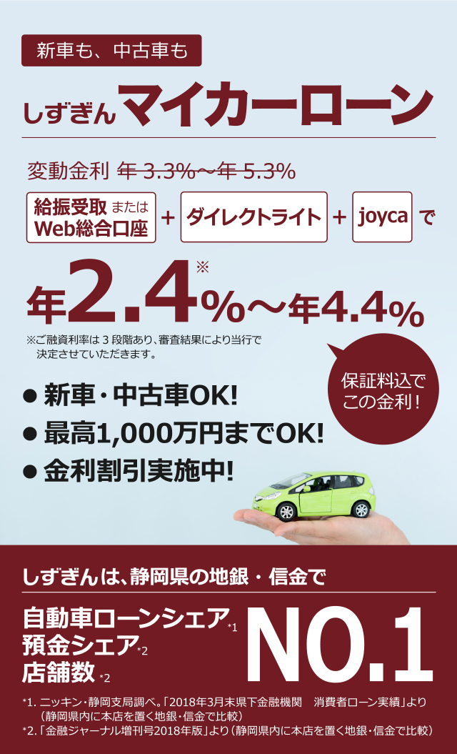 新車も中古車も しずぎんマイカーローン