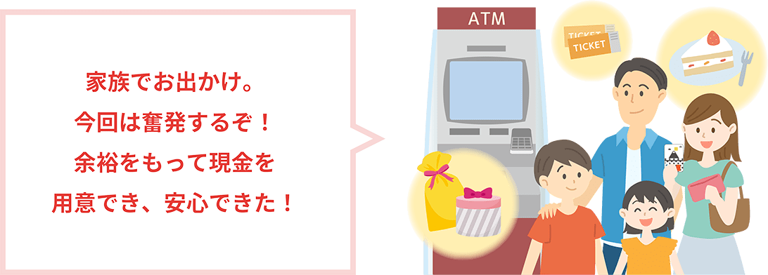 家族でお出かけ。今回は奮発するぞ！余裕をもって現金を用意でき、安心できた！